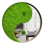 Okrúhle machové zrkadlo yin yang s guľatým machem a lišajníkem