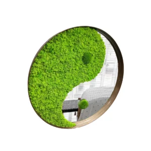 Okrúhle machové zrkadlo yin yang s guľatým machem a lišajníkem
