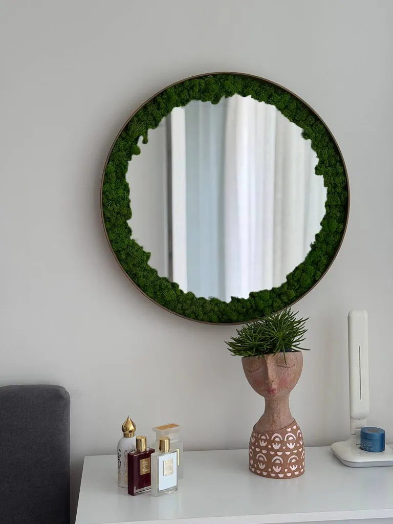 Okrúhle zrkadlo s Lišajníkom – Light Edition
