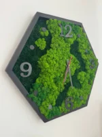 Šesťuholníkové machové nástenné hodiny Natur-Mix