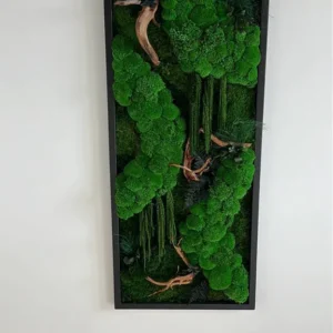 Machový obraz Ekomoss „Džungľová kaskáda“ – edícia s drevom