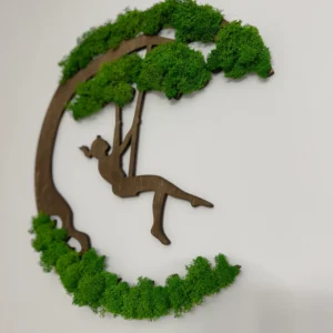 Machové umenie Silueta: Dievča na hojdačke – Umenie z machu