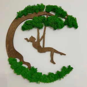 Machové umenie Silueta: Dievča na hojdačke – Umenie z machu